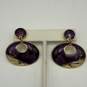 VIntage VTG EDGAR BEREBI Plum and Gold Tone Earrings signed gorgeous!